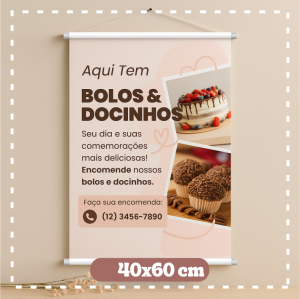 Banner Personalizado 40x60cm lona 340g 40x60cm 4x0  Bastão, cordão e ponteira 