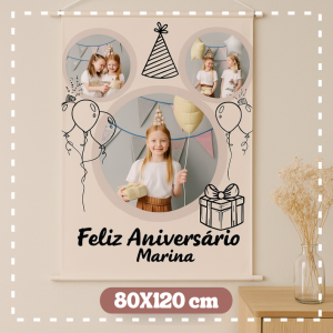 Banner Personalizado 80x120cm lona 340g 80x120cm 4x0  Bastão, cordão e ponteira 