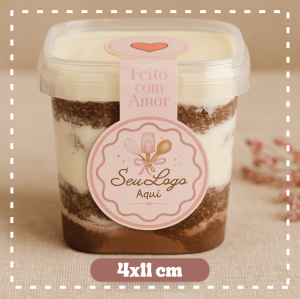 Lacre para Bolo de Pote - 11x4 cm em Adesivo Vinil Branco 11x4 cm    